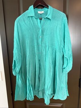 Umgee Green Button-Front Gauze Tunic